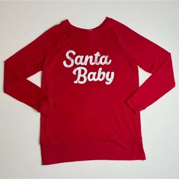 Isabel Maternity Shirt Top XL Santa Baby‎ Holiday Christmas Red Women's NEW - Picture 1 of 6